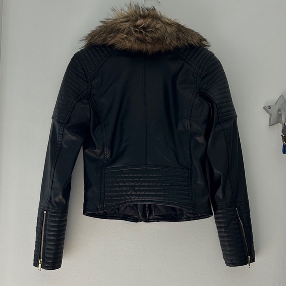 H&M Vegan Black Moto Jacket w removable Faux Fur Collar - Picture 2 of 2